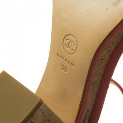Pre Owned Chanel Pink Suede Strappy Cork Platform Sandals Size 38