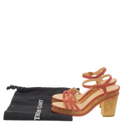 Pre Owned Chanel Pink Suede Strappy Cork Platform Sandals Size 38