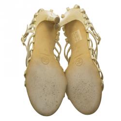 Chanel Beige Patent Bow Embellished Cage Sandals Size 36