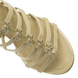 Chanel Beige Patent Bow Embellished Cage Sandals Size 36
