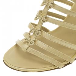 Chanel Beige Patent Bow Embellished Cage Sandals Size 36