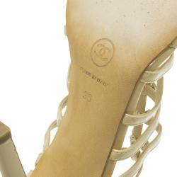Chanel Beige Patent Bow Embellished Cage Sandals Size 36