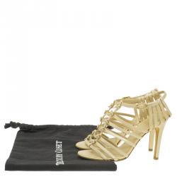 Chanel Beige Patent Bow Embellished Cage Sandals Size 36