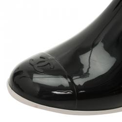 Chanel Black Camellia Rubber Rain Boots Size 36