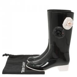 Chanel Black Camellia Rubber Rain Boots Size 36