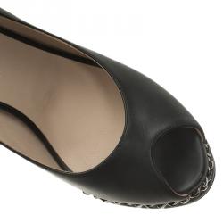 مملوكة مسبقًا Chanel Black Leather Chain Platform Slingback Sandals Size 37.5