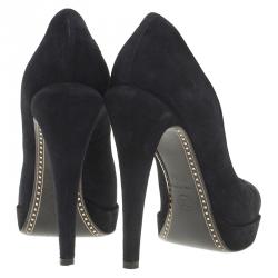 مملوكة مسبقًا Chanel Black Suede and Leather Cap Toe Platform Pumps Size 37.5