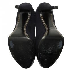 مملوكة مسبقًا Chanel Black Suede and Leather Cap Toe Platform Pumps Size 37.5