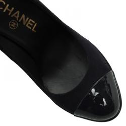 مملوكة مسبقًا Chanel Black Suede and Leather Cap Toe Platform Pumps Size 37.5
