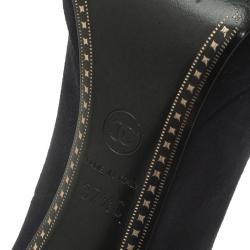 Chanel Black Suede and Leather Cap Toe Platform Pumps Size 37.5