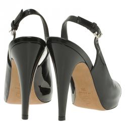 Chanel Black Patent Open Toe Platform Slingback Sandals Size 38