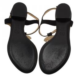 Chanel Black Suede CC Thong Sandals Size 37.5