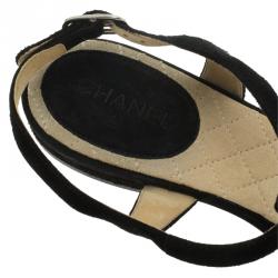 Chanel Black Suede CC Thong Sandals Size 37.5