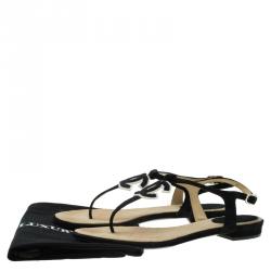 Chanel Black Suede CC Thong Sandals Size 37.5