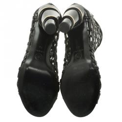Chanel Black Patent Open Toe Cage Ankle Boots Size 36