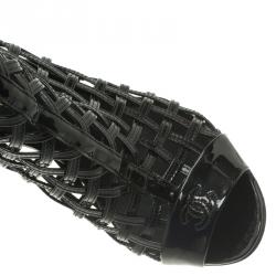 Chanel Black Patent Open Toe Cage Ankle Boots Size 36