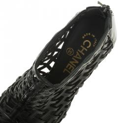 Chanel Black Patent Open Toe Cage Ankle Boots Size 36