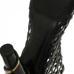 Chanel Black Patent Open Toe Cage Ankle Boots Size 36
