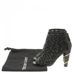 Chanel Black Patent Open Toe Cage Ankle Boots Size 36