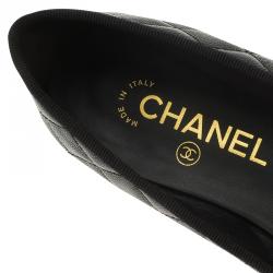 مملوكة مسبقًا حذاء باليرينا فلات شانيل جلد كافيار أسود مبطن CC بفيونكة مقاس 39.5