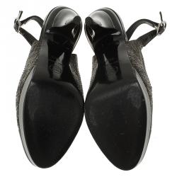 Pre Owned Chanel Black Leather CC Cap Toe Slingback Sandals Size 35.5