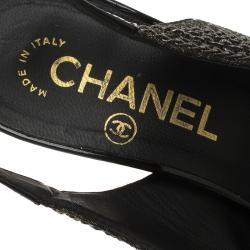 Pre Owned Chanel Black Leather CC Cap Toe Slingback Sandals Size 35.5