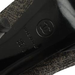 Pre Owned Chanel Black Leather CC Cap Toe Slingback Sandals Size 35.5