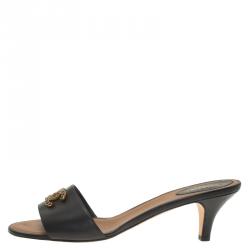 Pre Owned صندل شانيل CC كريستال جلد أسود مقاس 41