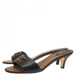 Pre Owned صندل شانيل CC كريستال جلد أسود مقاس 41