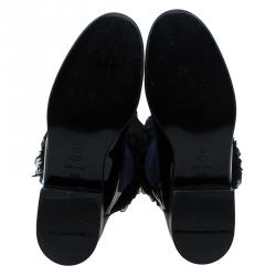 Chanel Blue and Black Moscow Metiers d'Art Leather and Shearling Boots Size 37.5