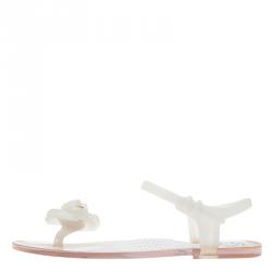 Chanel White Jelly Camellia Flower Sandals Size 36