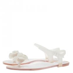 Chanel White Jelly Camellia Flower Sandals Size 36