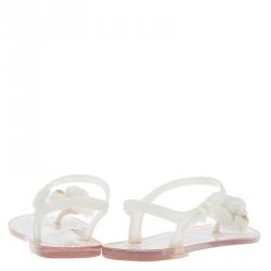 Chanel White Jelly Camellia Flower Sandals Size 36