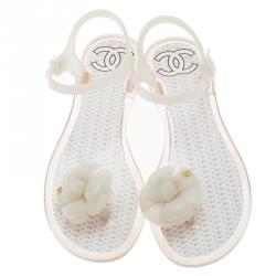 Chanel White Jelly Camellia Flower Sandals Size 36