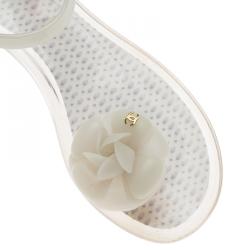 Chanel White Jelly Camellia Flower Sandals Size 36