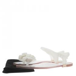 Chanel White Jelly Camellia Flower Sandals Size 36