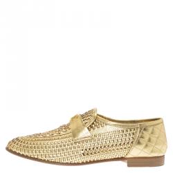 Pre Owned حذاء لوفرز شانيل كنغارو جلد ذهبي CC مقاس 38