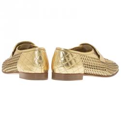 Pre Owned حذاء لوفرز شانيل كنغارو جلد ذهبي CC مقاس 38