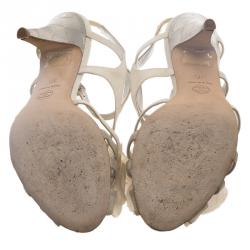 Chanel Cream Satin Flower Strappy Sandals Size 37