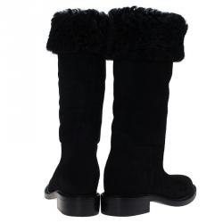 Pre Owned Chanel Black Suede CC Knee Boots Size 38.5