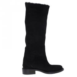 Pre Owned Chanel Black Suede CC Knee Boots Size 38.5