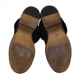 Pre Owned Chanel Black Suede CC Knee Boots Size 38.5