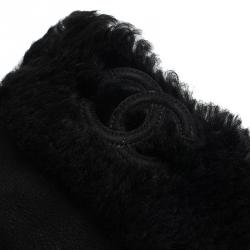 Pre Owned Chanel Black Suede CC Knee Boots Size 38.5
