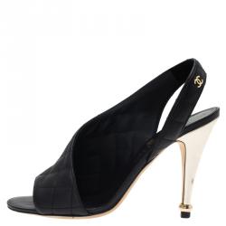 Pre Owned صندل شانيل دورسي جلد أسود مبطن بفتحة كعب مقاس 36