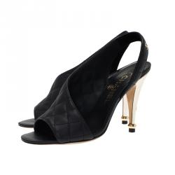 Pre Owned صندل شانيل دورسي جلد أسود مبطن بفتحة كعب مقاس 36