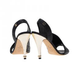 Pre Owned صندل شانيل دورسي جلد أسود مبطن بفتحة كعب مقاس 36