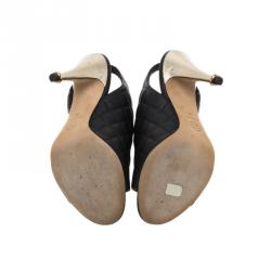 Pre Owned صندل شانيل دورسي جلد أسود مبطن بفتحة كعب مقاس 36