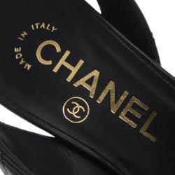 Pre Owned صندل شانيل دورسي جلد أسود مبطن بفتحة كعب مقاس 36