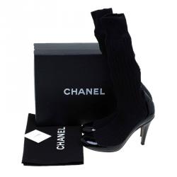 Chanel Black Patent and Sock Knee Boots Size 36.5