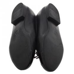 Pre Owned Chanel Black Leather CC Cap Toe Bow Ballet Flats Size 37.5